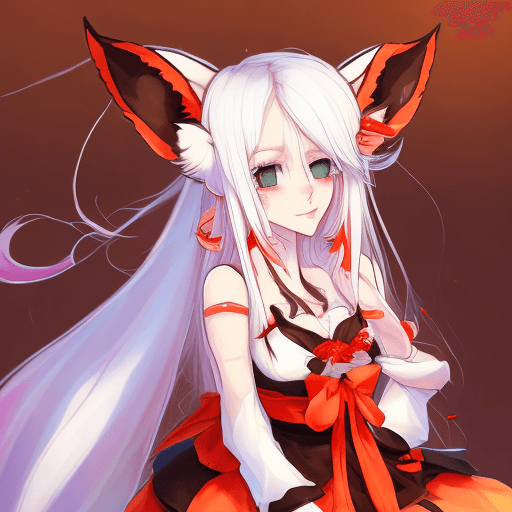 AI generated:  the character is a young woman with long, flowing white hair and fox-like ears atop her head, givin...