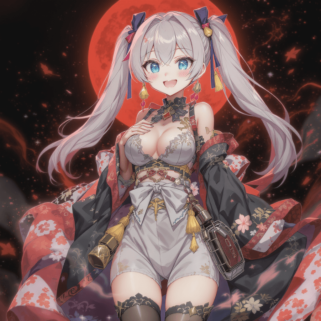 AI generated:  <lora:Nekomugi_tororo:1>,Nekomugi_tororo, virtual youtuber, white hair, grey hair, twintails, tasse...