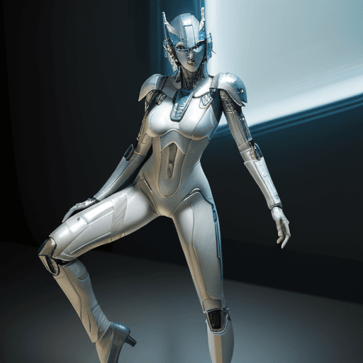 AI generated: hyperrealistic photo, commercial photography, fullbody armed fine female figure in a white sci-fi su...