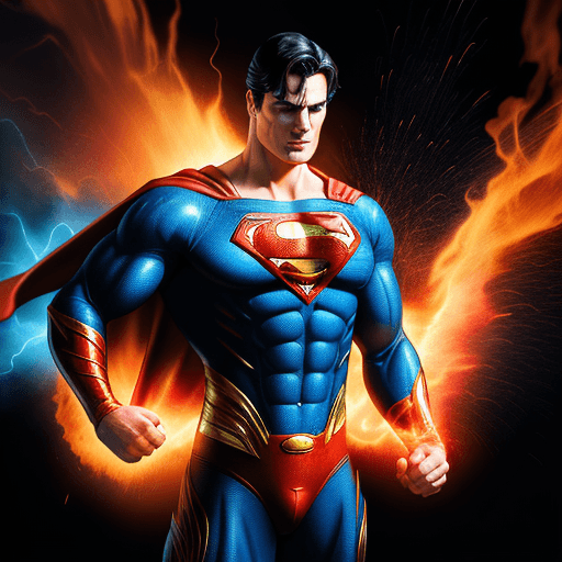 AI generated: Superman transforms into Super hero in incendiary display of fire enveloping bending to his will, vi...