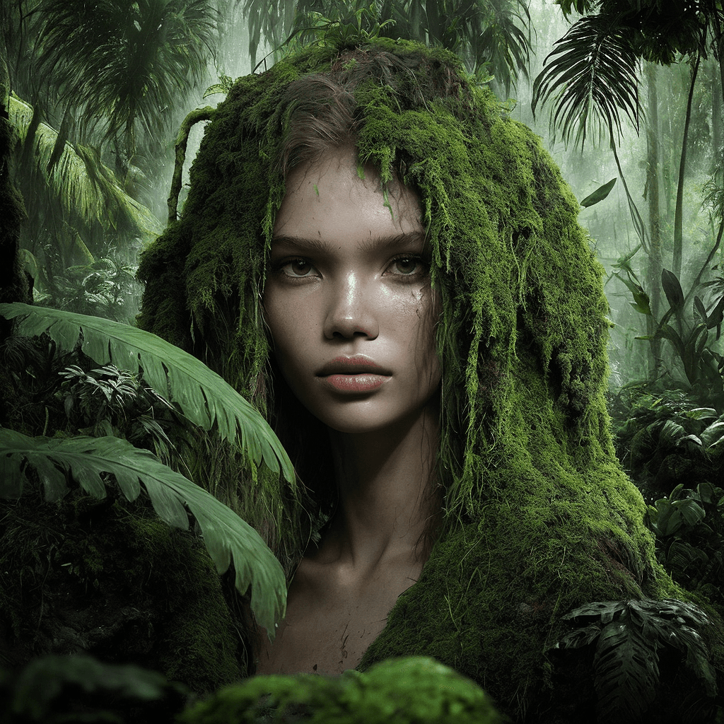 AI generated: towering throughout jungles foliage palms an ancient abandoned ruins covered in moss and dirt ruin b...