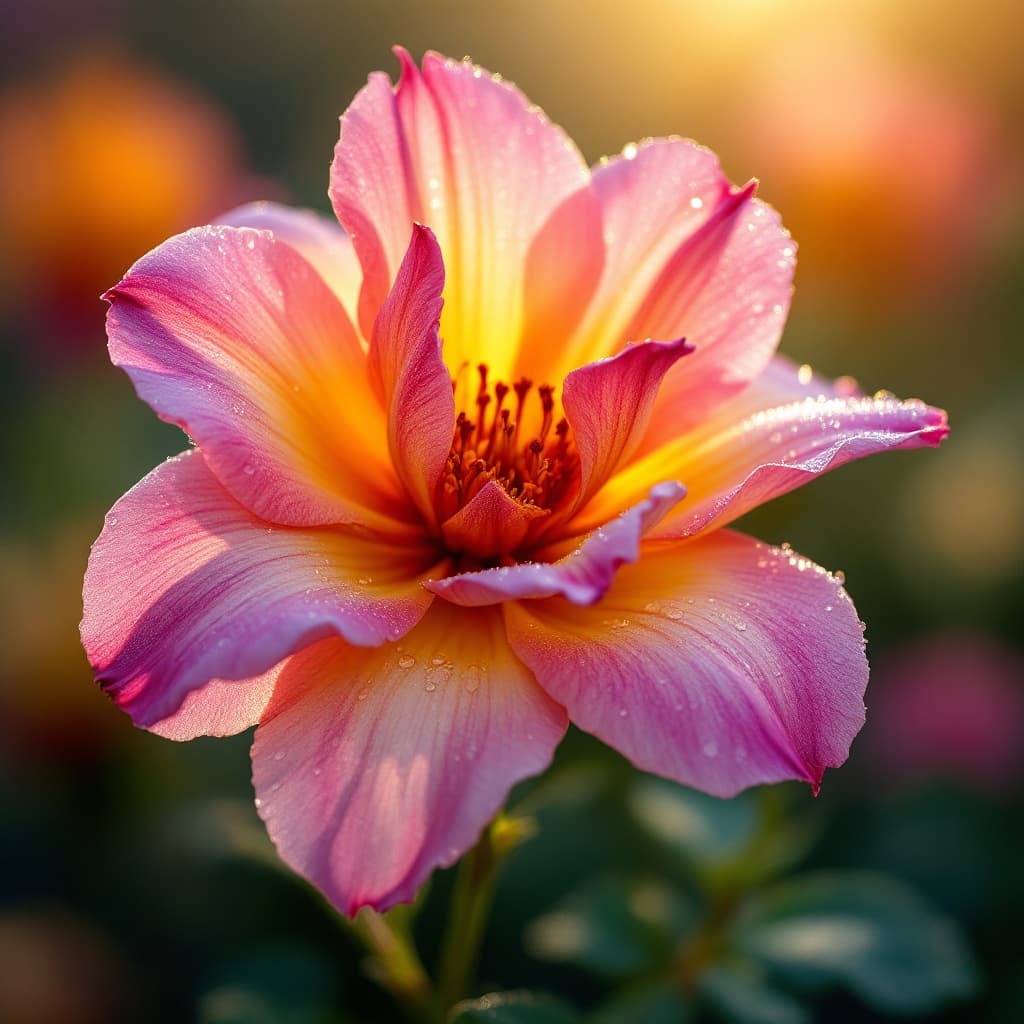 AI generated: Macro photograph of a vibrant flower in full bloom, showcasing intricate petal details, soft gradien...
