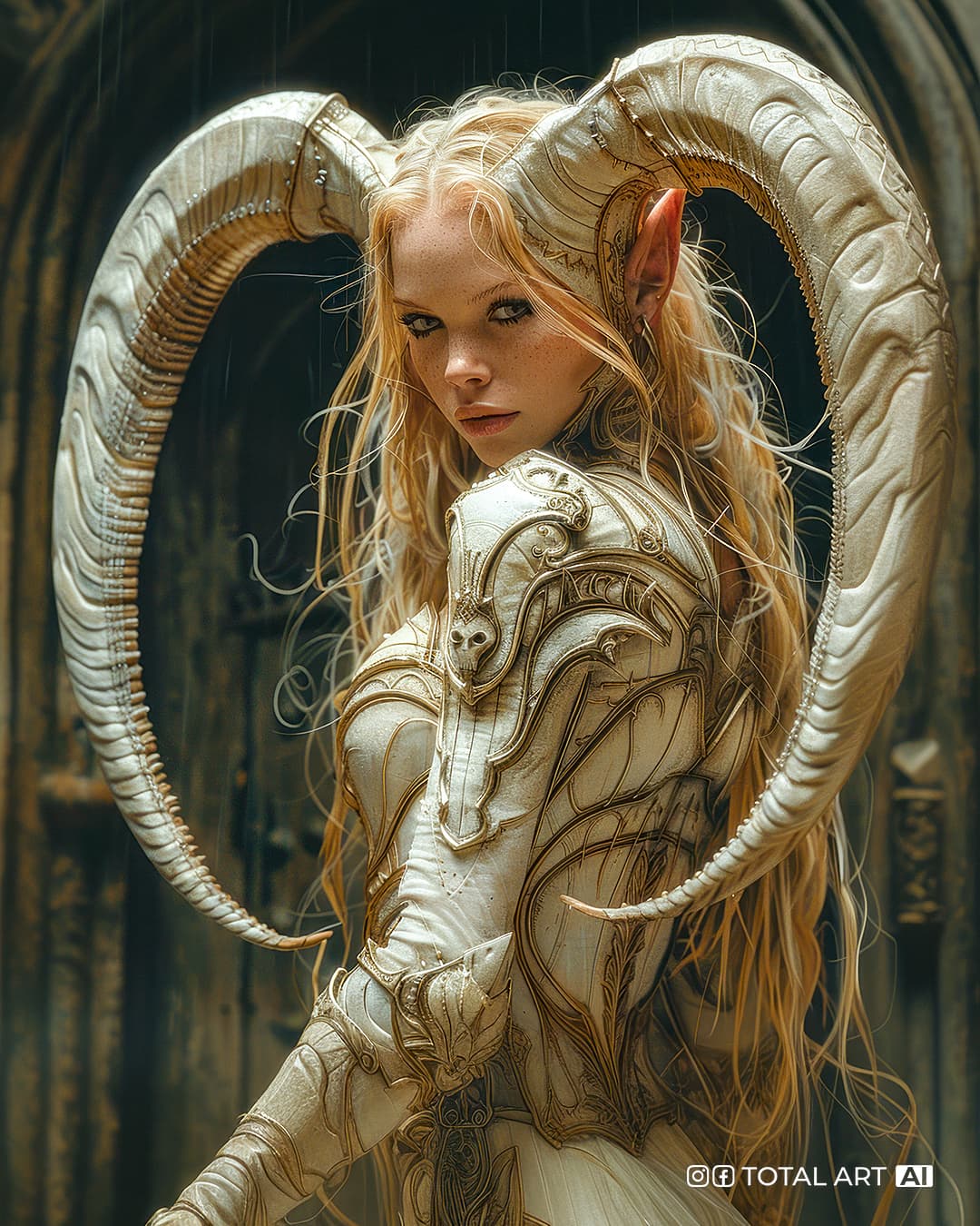 AI generated: Full body from behind, looking over her shoulder, glamorous kitsch, high quality, made of wires, gru...