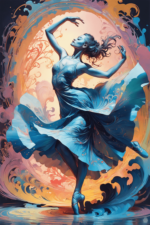 AI generated: Dancer fine art filigree, paper marbling! Oil splash!! Oil stained!!", intricate hyperdetailed fluid...