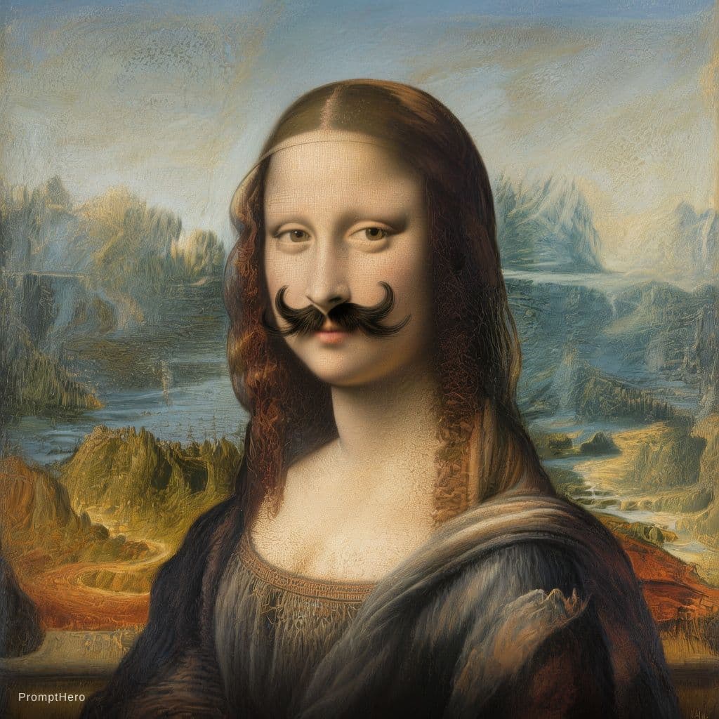 Hero prompt: monalisa con bigote 