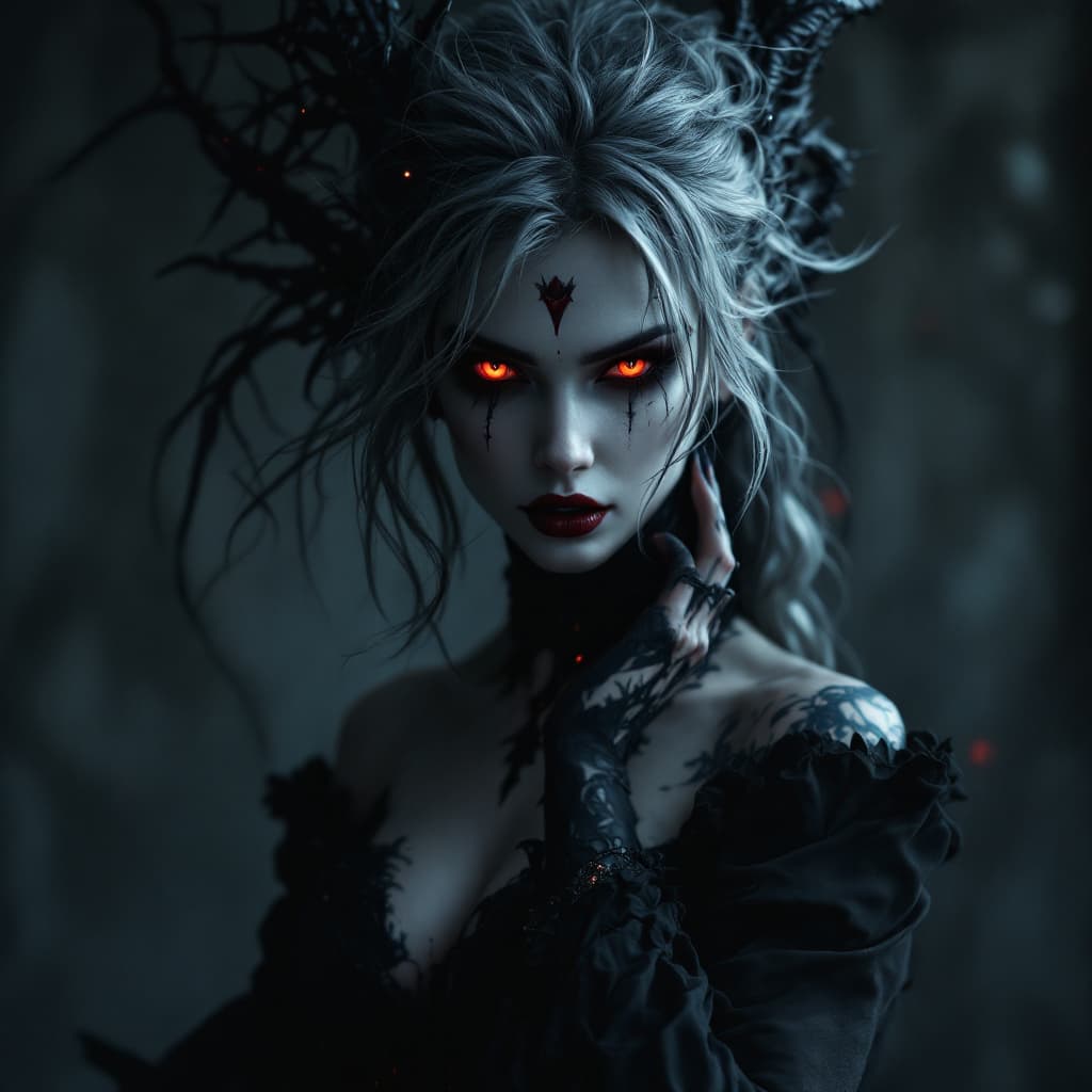 AI generated: a full body portrait of dark queen, dark fantasy randy theme, mystical, zoomed, Dark theme, underwor...