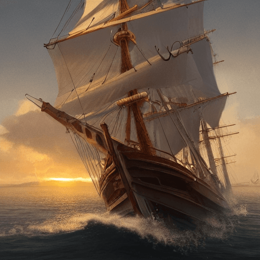 AI generated: Photo of a ultra realistic sailing ship, dramatic light, pale sunrise, cinematic lighting, battered,...