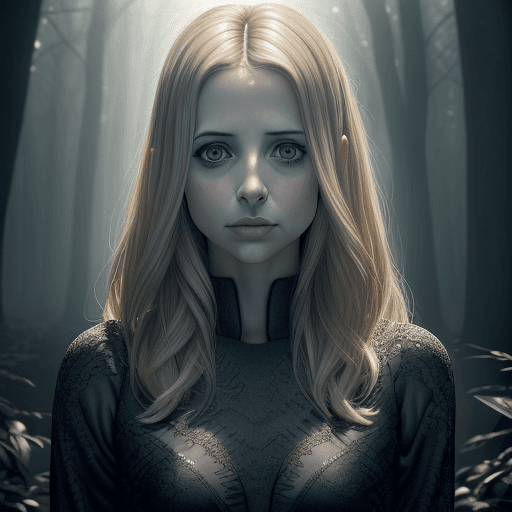 AI generated: waist up photograph of Sarah Michelle Gellar staring your down, contempt, 70mm lens, detailed pores,...