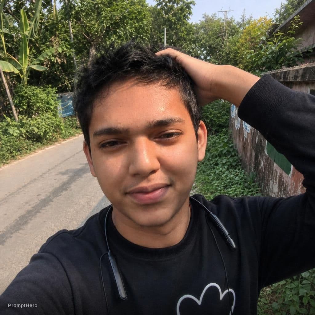 AI generated: Him, posing, handsome, selfie, low quality