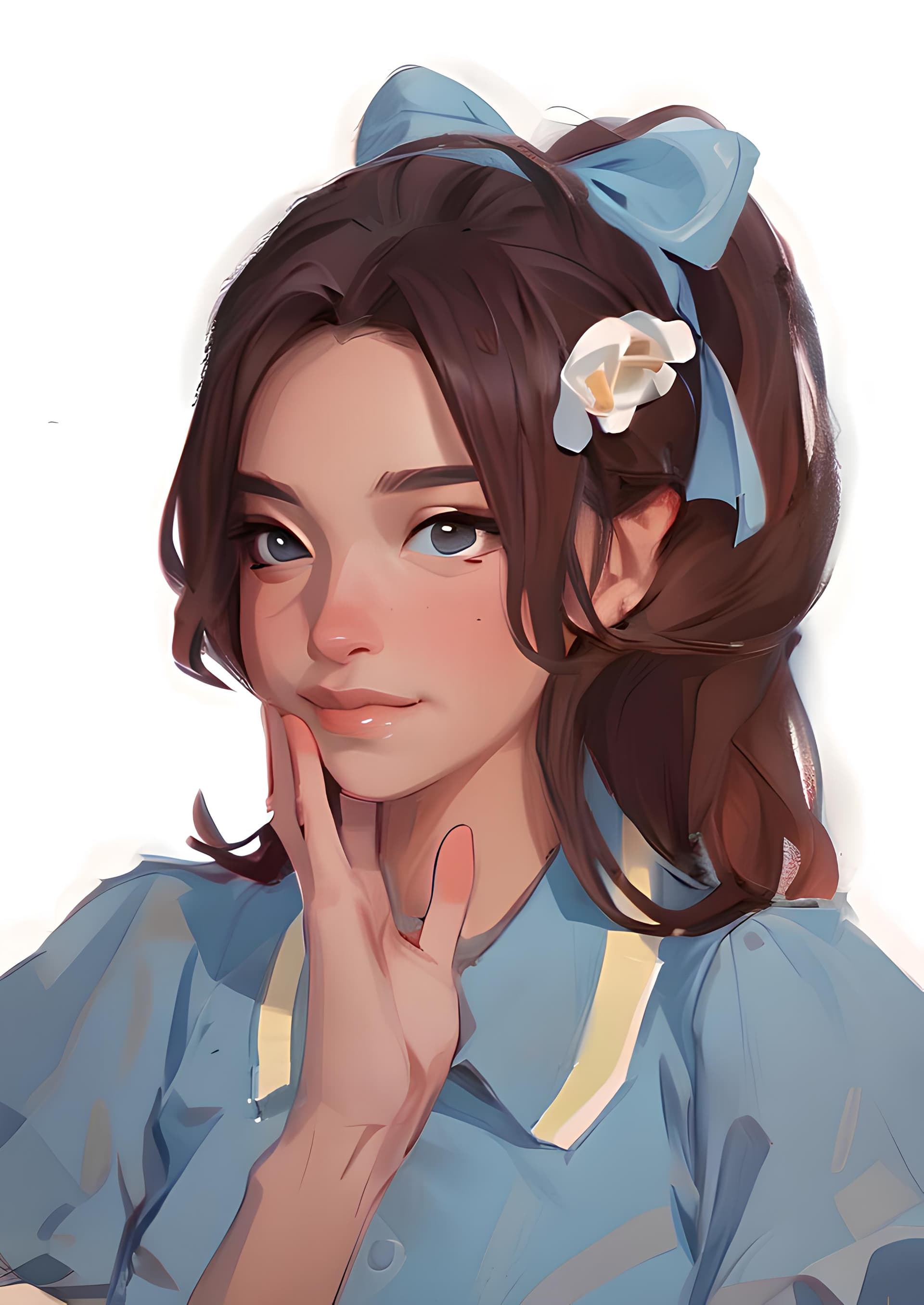 AI generated: a painting of a girl with blue eyes, a character portrait, inspired by Yanjun Cheng, pixiv contest w...