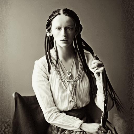 AI generated: A woman with long braided hair, blue eyes and freckles on her face, woman with medical utensils, ele...