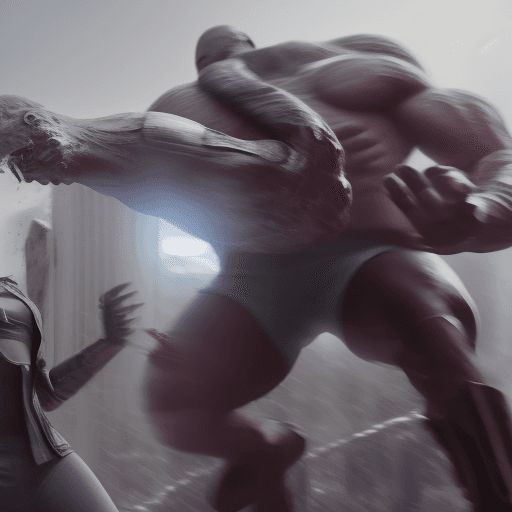 AI generated: Realistic cgi vfx Two friends are fighting, one of them has a metal arm and a long arm and they both...