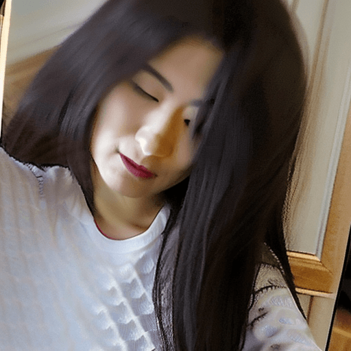 AI generated: an iPhone selfie of an attractive Asian woman with long black hair, wearing a beige top and white je...
