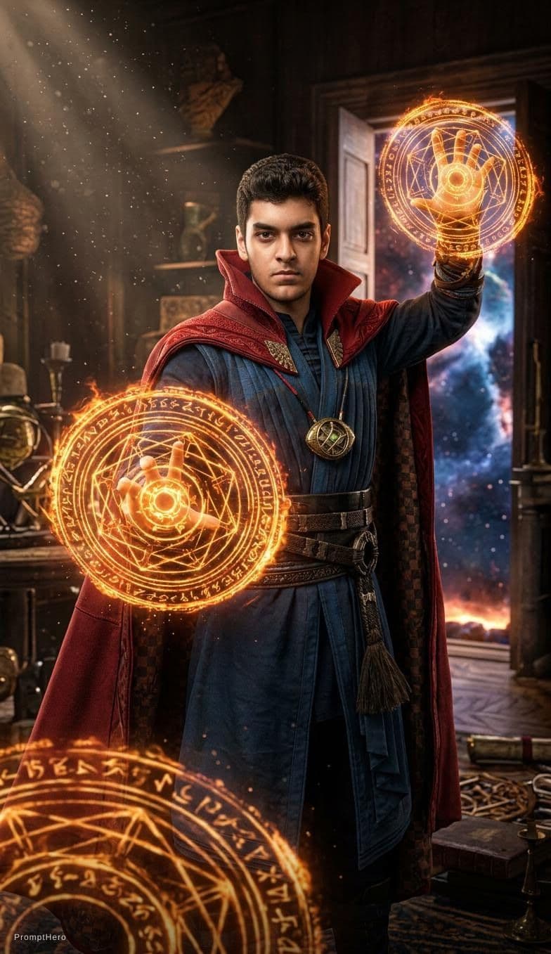 AI generated: Doctor Strange in a heroic pose, octane render, 8k, raytracing