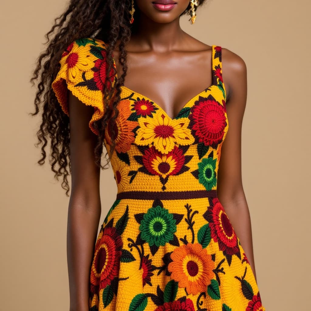 AI generated: "An elegant African-inspired crochet dress, featuring intricate and traditional patterns that reflec...