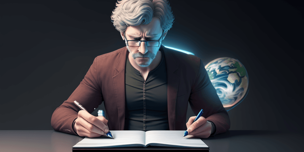 AI generated: A man in a simulation who can't find his pen, reality , 8k , hd , simulation world , fantastic , fut...