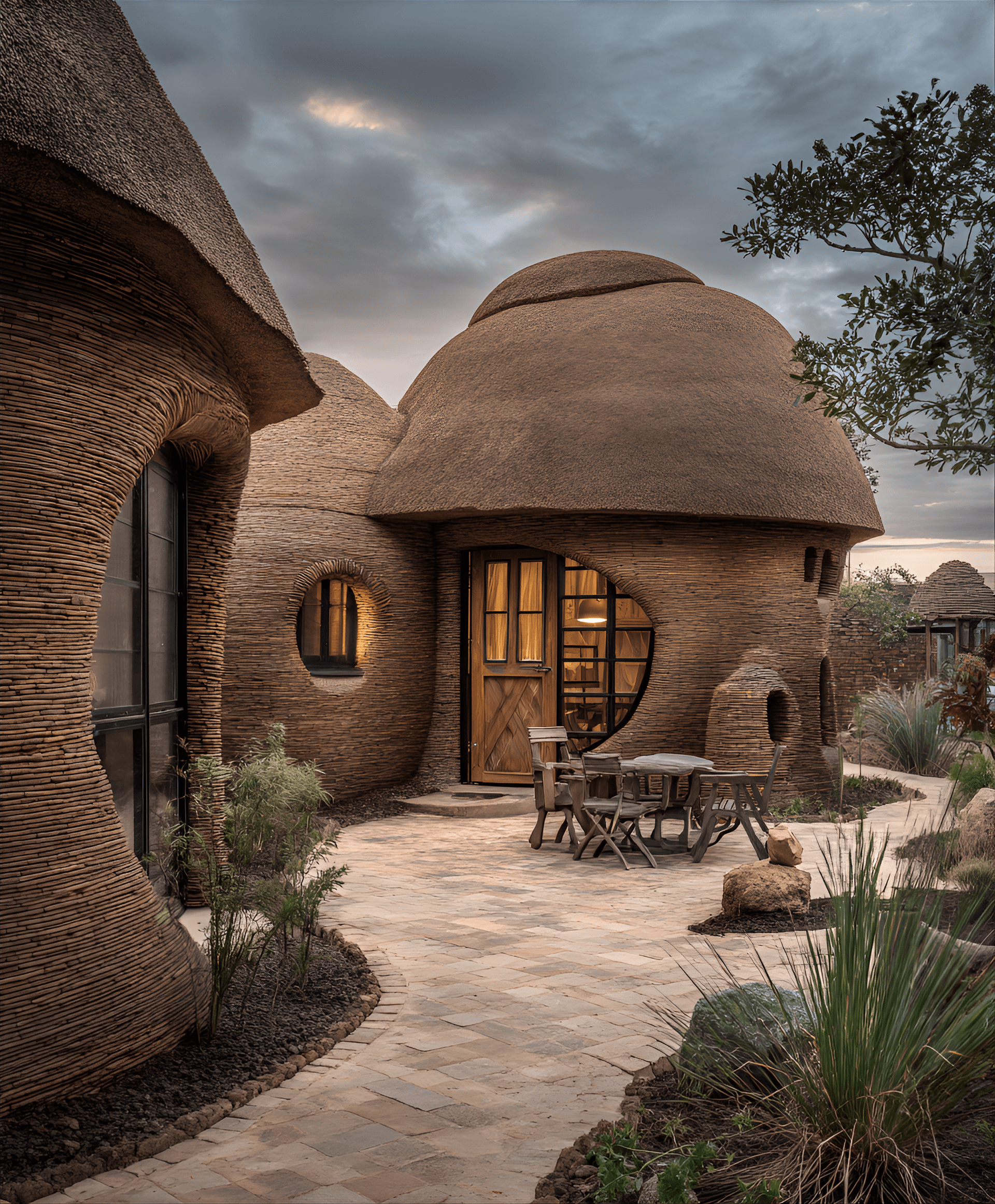AI generated: Innovative redesign of a South African Rondavel, using sustainable and local materials, design philo...
