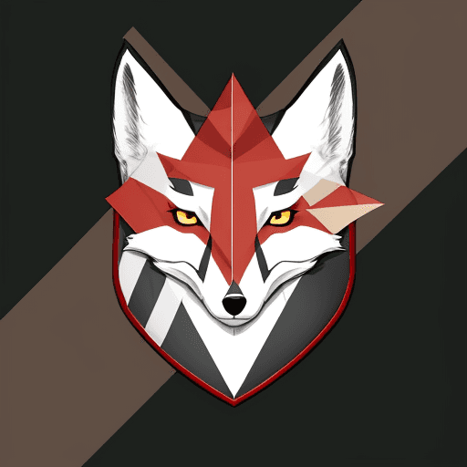 AI generated: Create a shield-shaped military insignia. The top section is a red background with a white fox's hea...