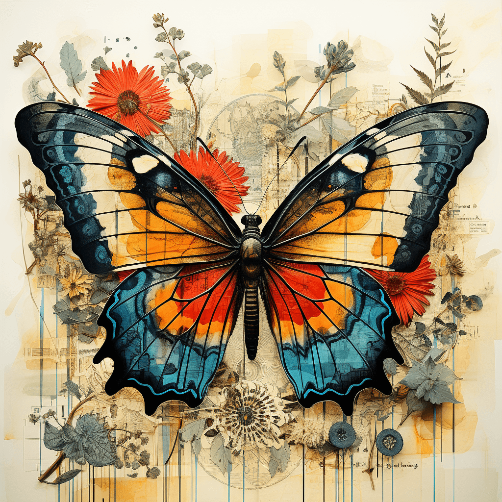 AI generated: Abstract collage of butterfly elements, intertwining various parts and features in a surrealistic ma...