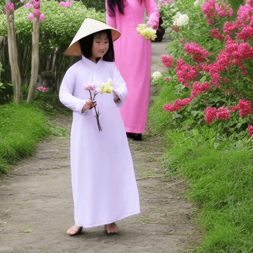 AI generated: Vietnamese girl is wearing Aodai with a rosa in hand