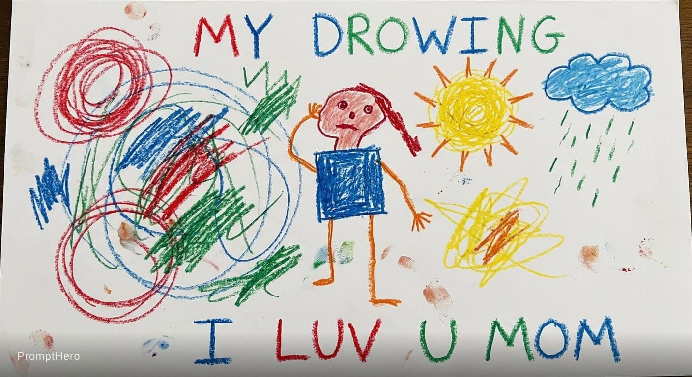 AI generated: Redraw the attached image as if a 5-year-old drew it with crayons during math class while not paying...