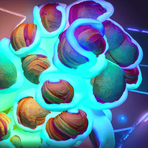 AI generated: open croissant layers, high quality, 4k, render, neon colors, comic illustration, unreal engine 5