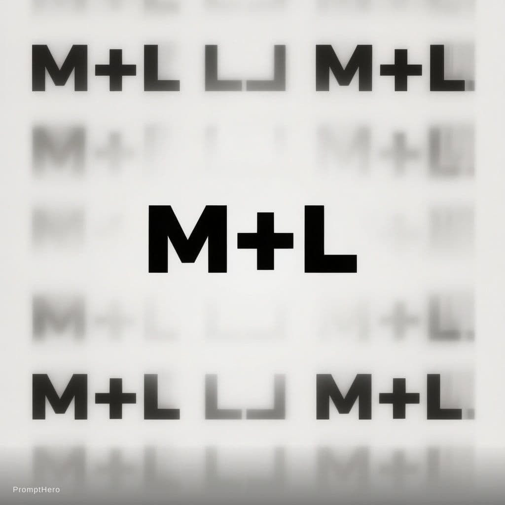 AI generated: create a pattern the text "M+L" in black on white. The pattern should fit exactly into itself on eve...