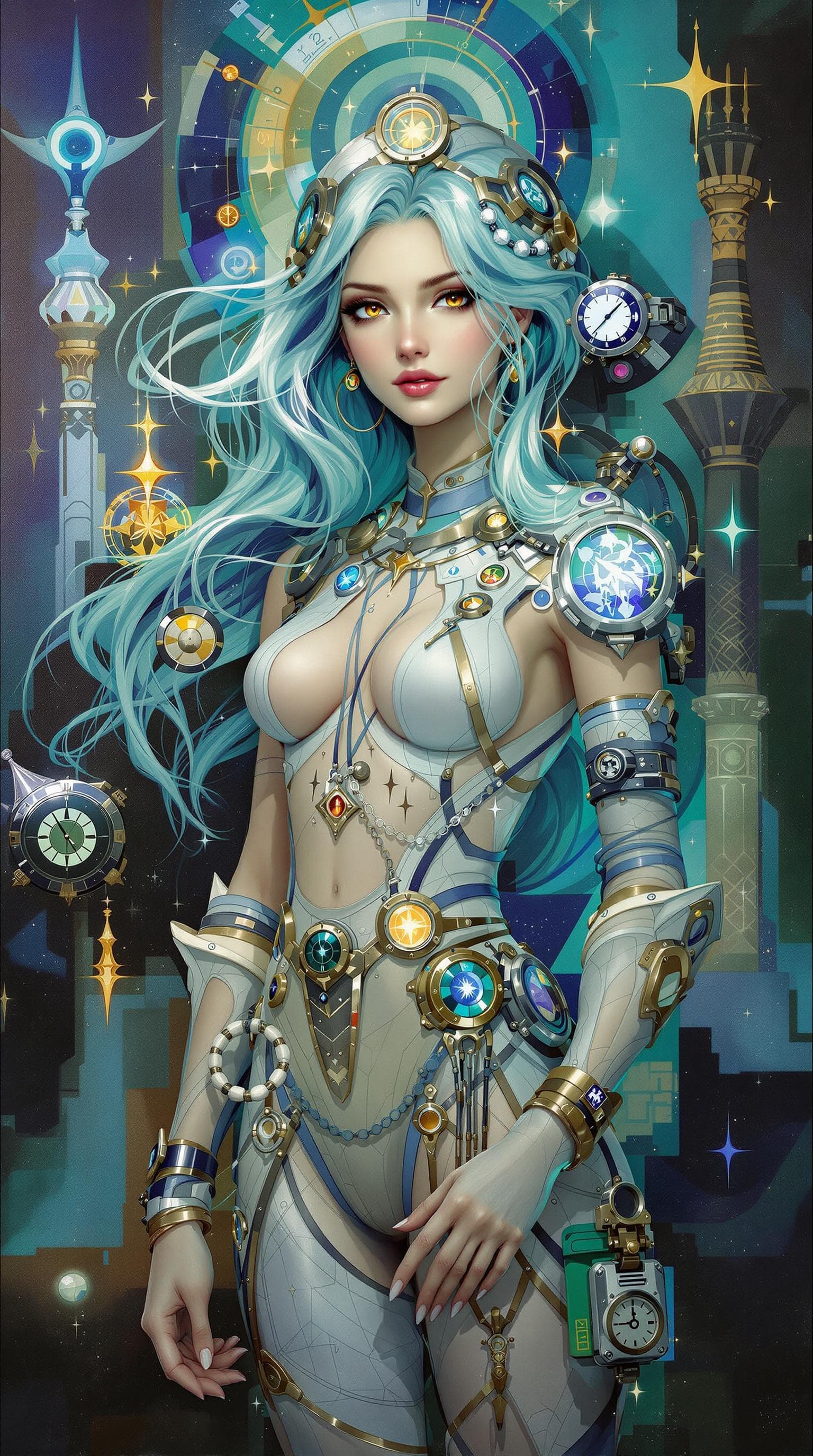 AI generated: "Turquoise Navigator in a Submerged City": A mesmerizing abstract painting depicts a navigator, exud...