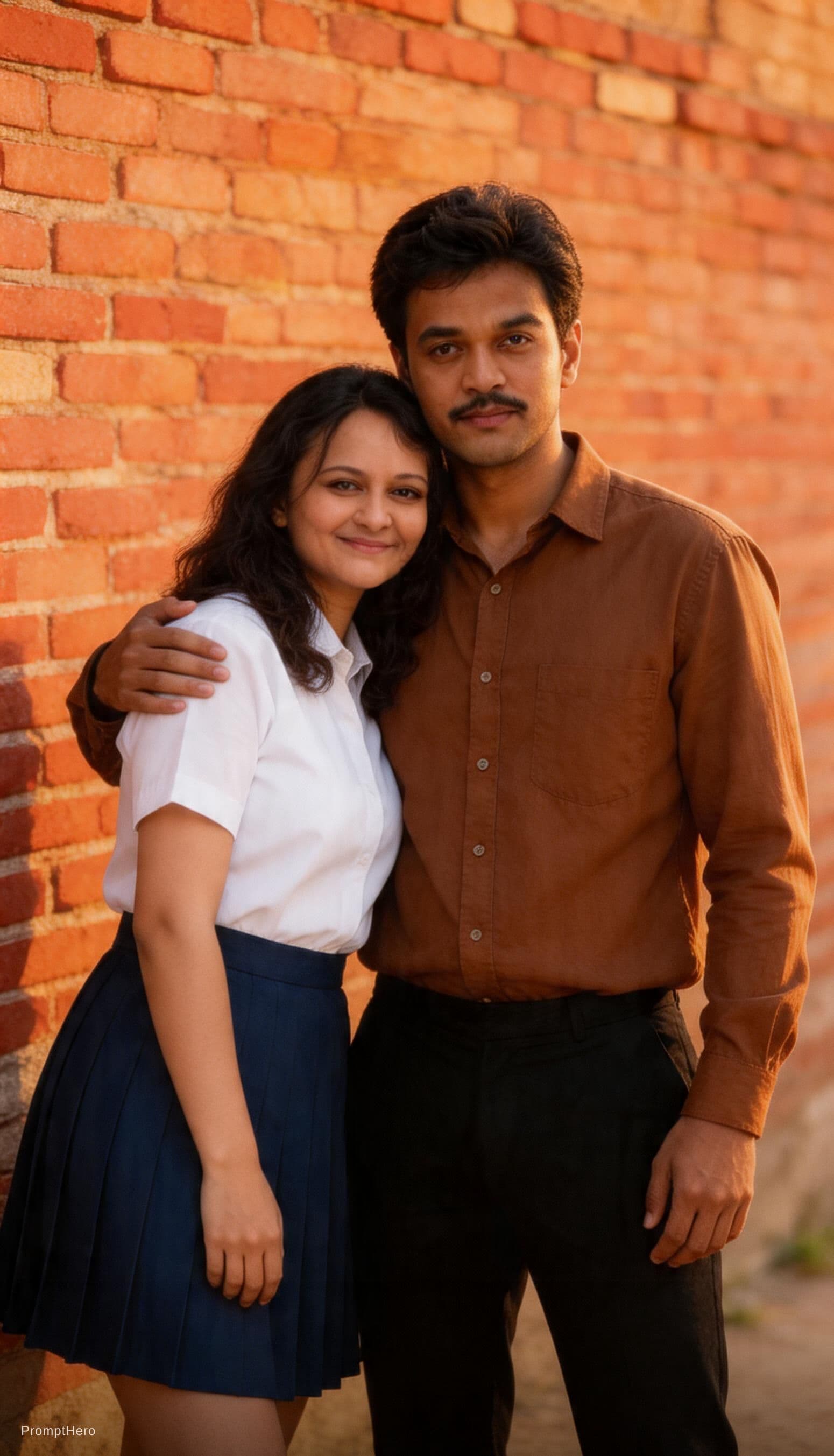 AI generated: "A realistic and cinematic shot of a young couple in school uniforms sharing a romantic moment again...