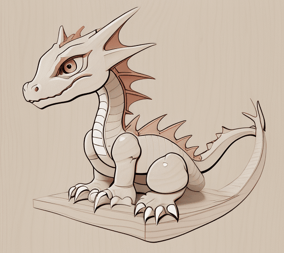 AI generated: cartoon baby dragon with wood body only the lines so i can paint it and fit the canvas with white ba...