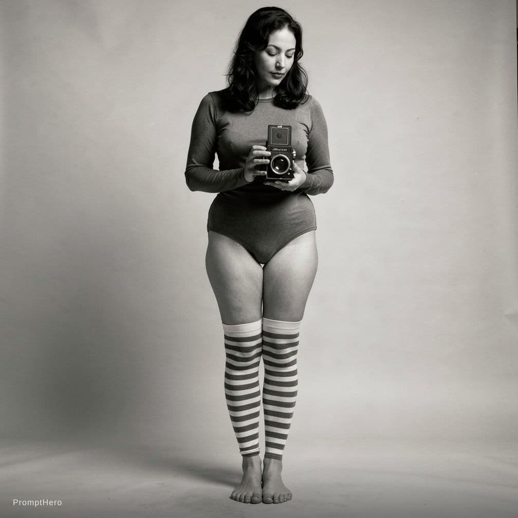 AI generated: A fine art black-and-white photograph capturing a woman in a thoughtful, serene pose. She stands bar...
