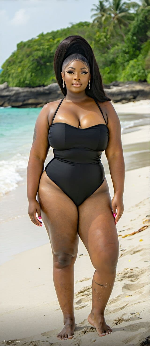 AI generated: This photo change into two piece black bikini