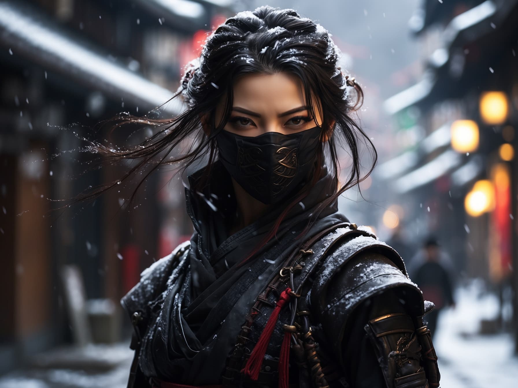 AI generated: a warrior ninja wearing a black mask and a black outfit, a character portrait of Yi Jaegwan, present...