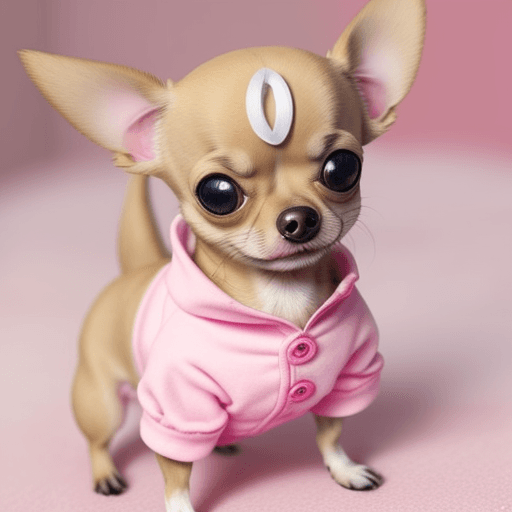 AI generated: Create a female Chihuahua dog with pink clothes in a very cutesy environment
