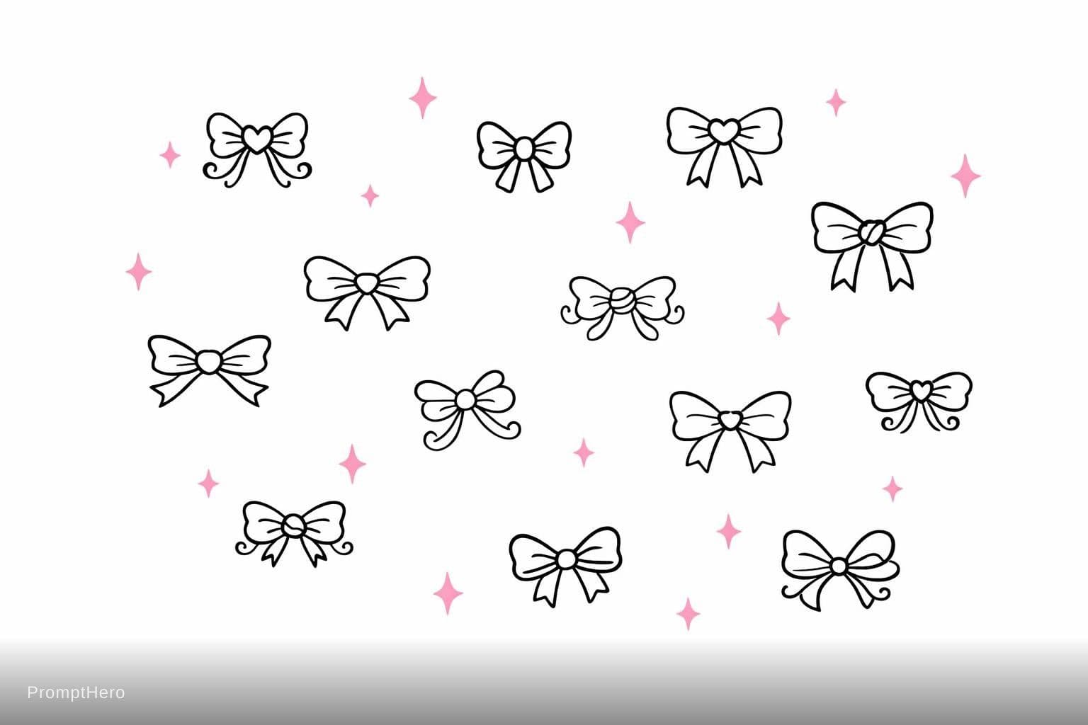 AI generated: "Create a clean black and white vector SVG clipart sheet featuring exactly 10 unique hand-drawn bow ...