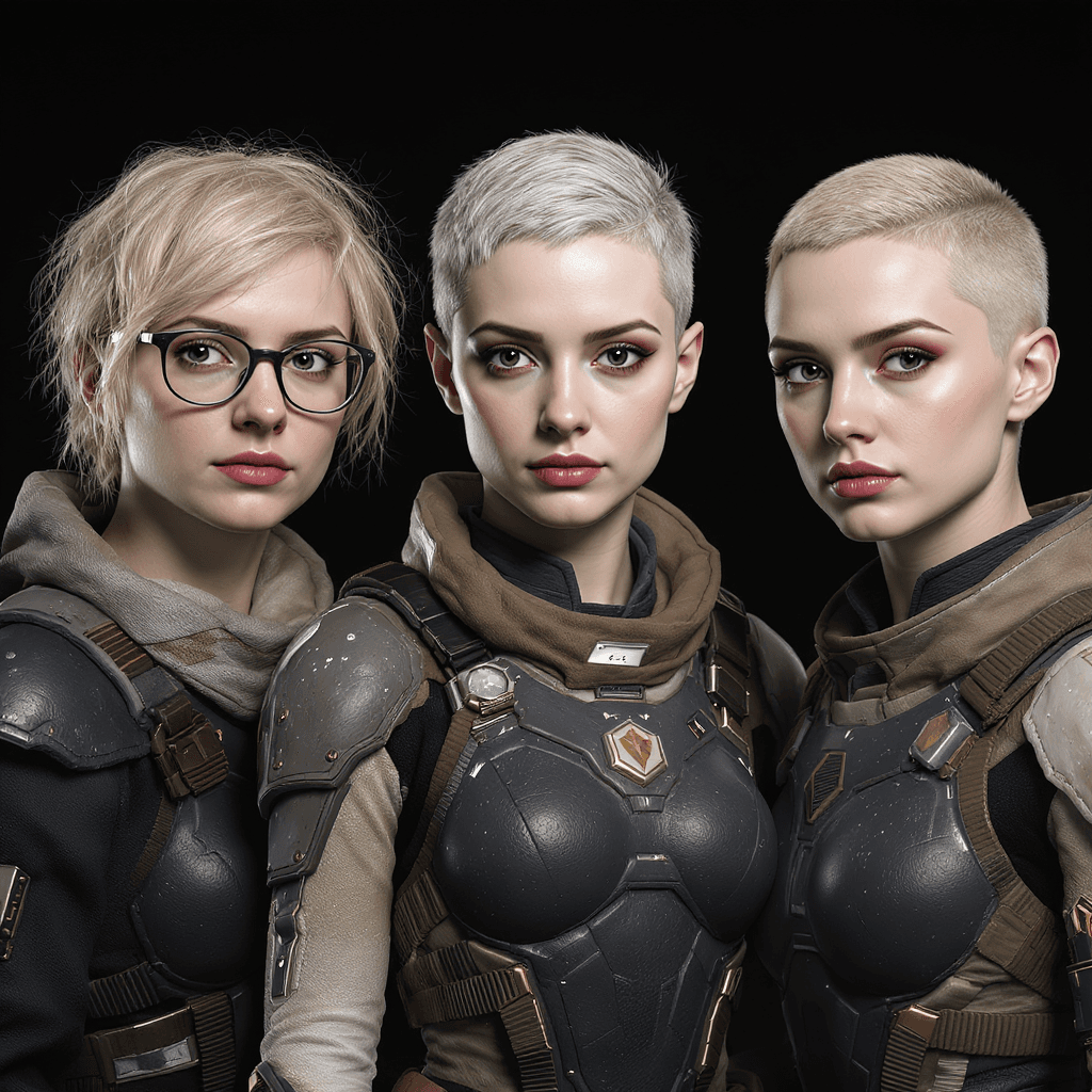 AI generated: Identical triplets, Grace, Hope and Faith. Grace is a nerdy mathematician with glasses, having ragge...