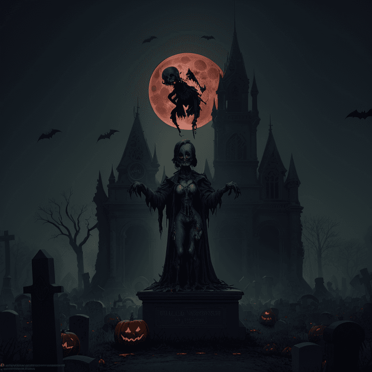 AI generated: an ultra detailed animation of a cartoon halloween zombie hand in a graveyard at midnight on hallowe...