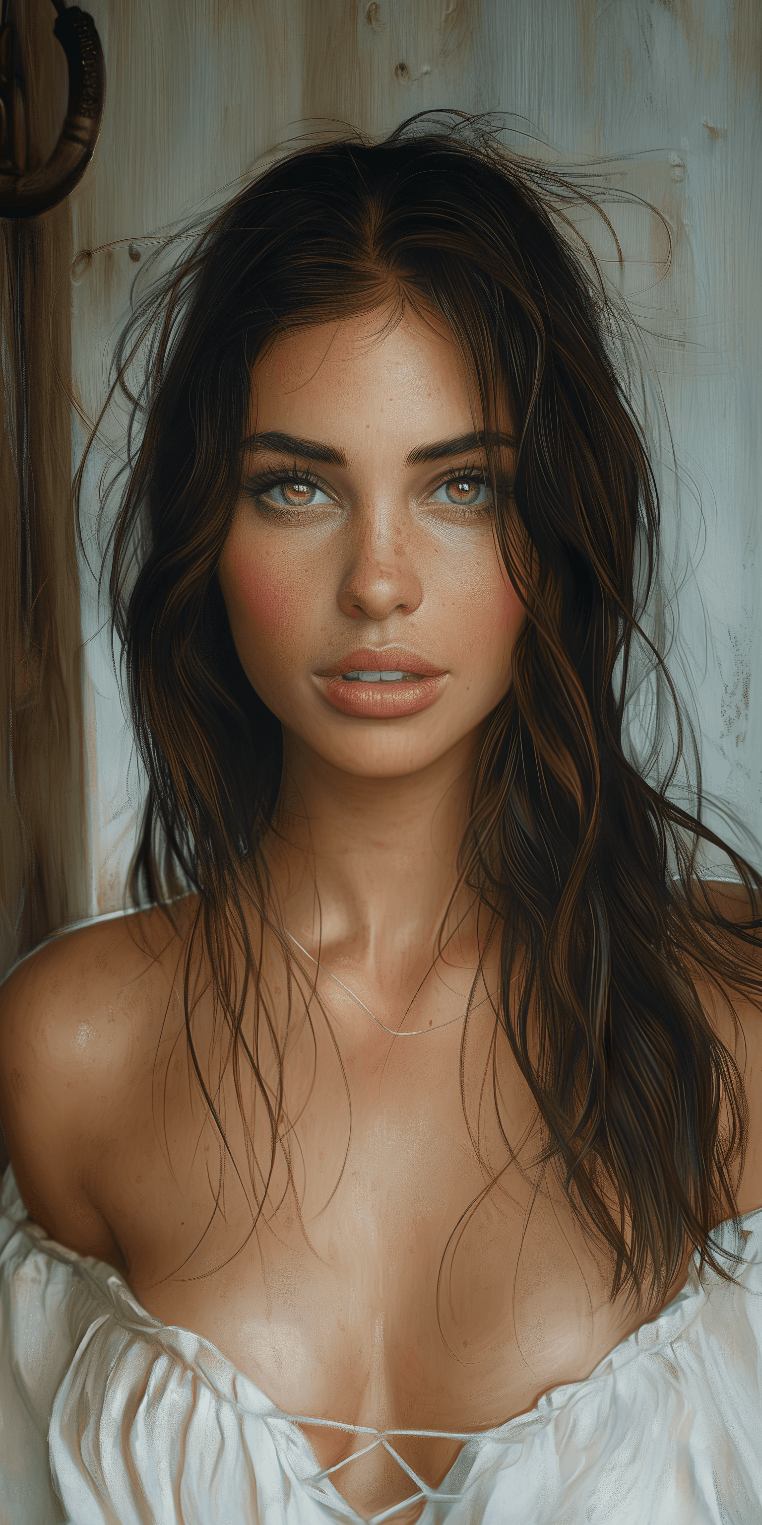 AI generated: highly detailed painting, woman, 20-25 years old, stunning, delicate features, in the style of Van G...