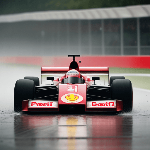 AI generated: A F1 ferrari 312B running in monza in a heavy rain