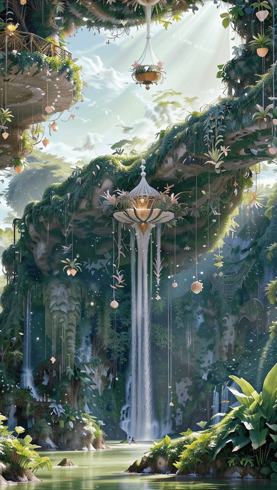 AI generated: Imagine and generate a high-resolution image portraying a floating botanical wonderland in the sky. ...