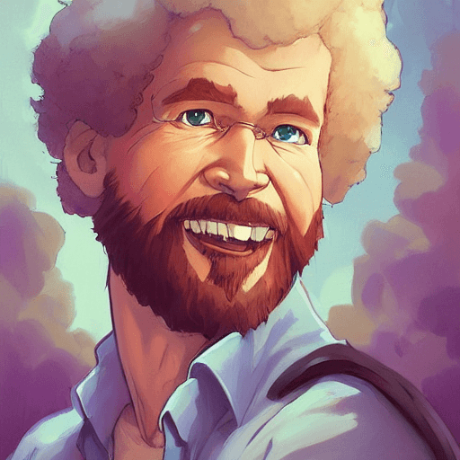AI generated: portrait Bob Ross focus cute eye enchanted official fanart behance hd artstation by Jesper Ejsing, b...