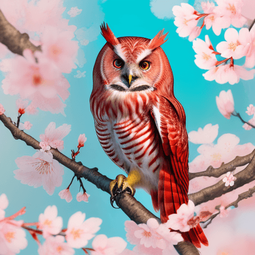AI generated: High resolution An illustration of a red owl with bright blue eyes in the style of abstract expressi...