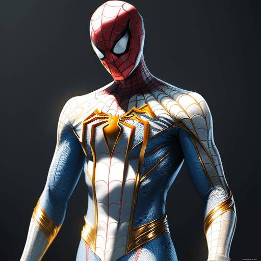 AI generated: spiderman of the future, in modern white suit with golden, with a lot of detail, high quality image,...