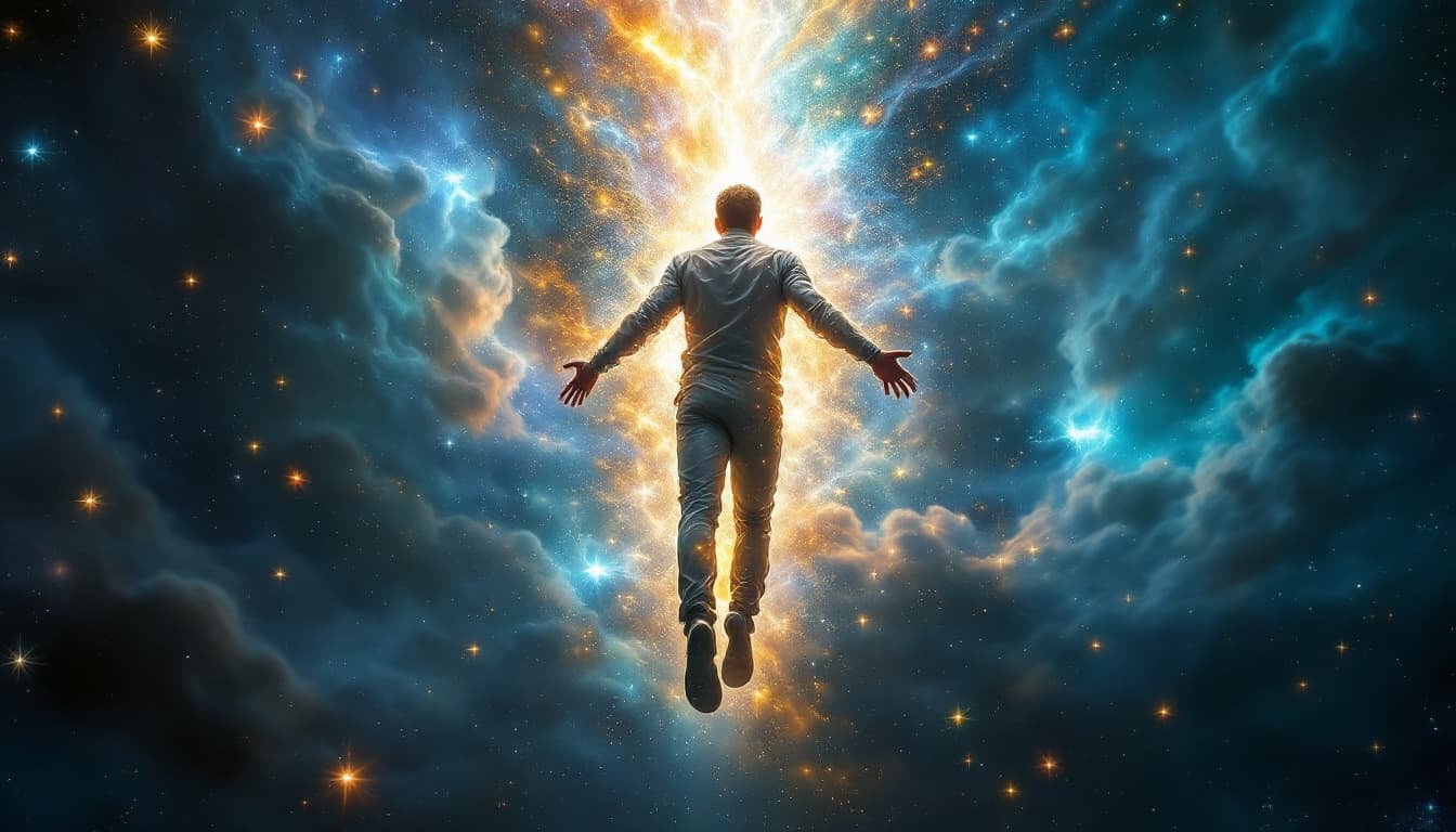 AI generated: a man's astral body flies into space