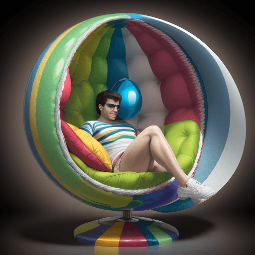 AI generated: Product photography, a colorful egg chair with hulk striped pattern on it, in the style of esteban v...