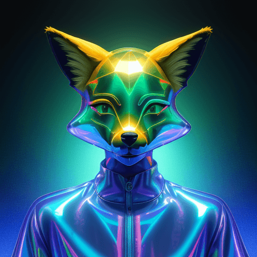 AI generated: 
3D cartoon Fox Head with Human Body, Wearing Iridescent Holographic Liquid Texture & Translucent Ma...
