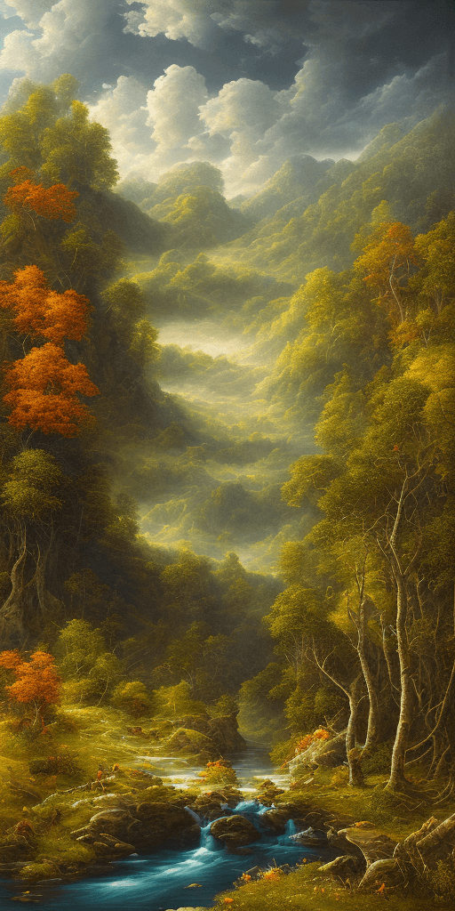 AI generated: an endless mountain range on the background, covered full with lush green forests and life, blue sky...