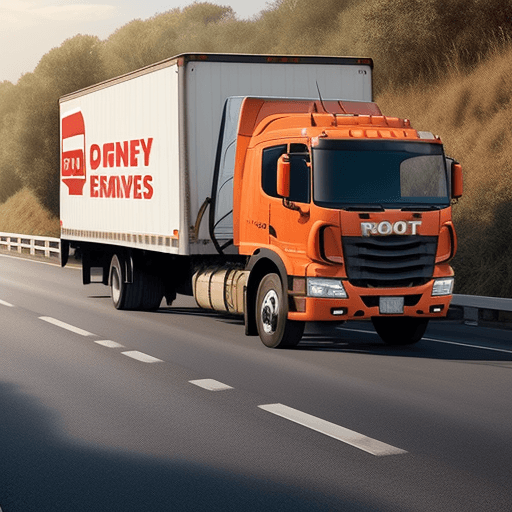 AI generated: Generate an image for a delivery companies' website with a large truck on the road