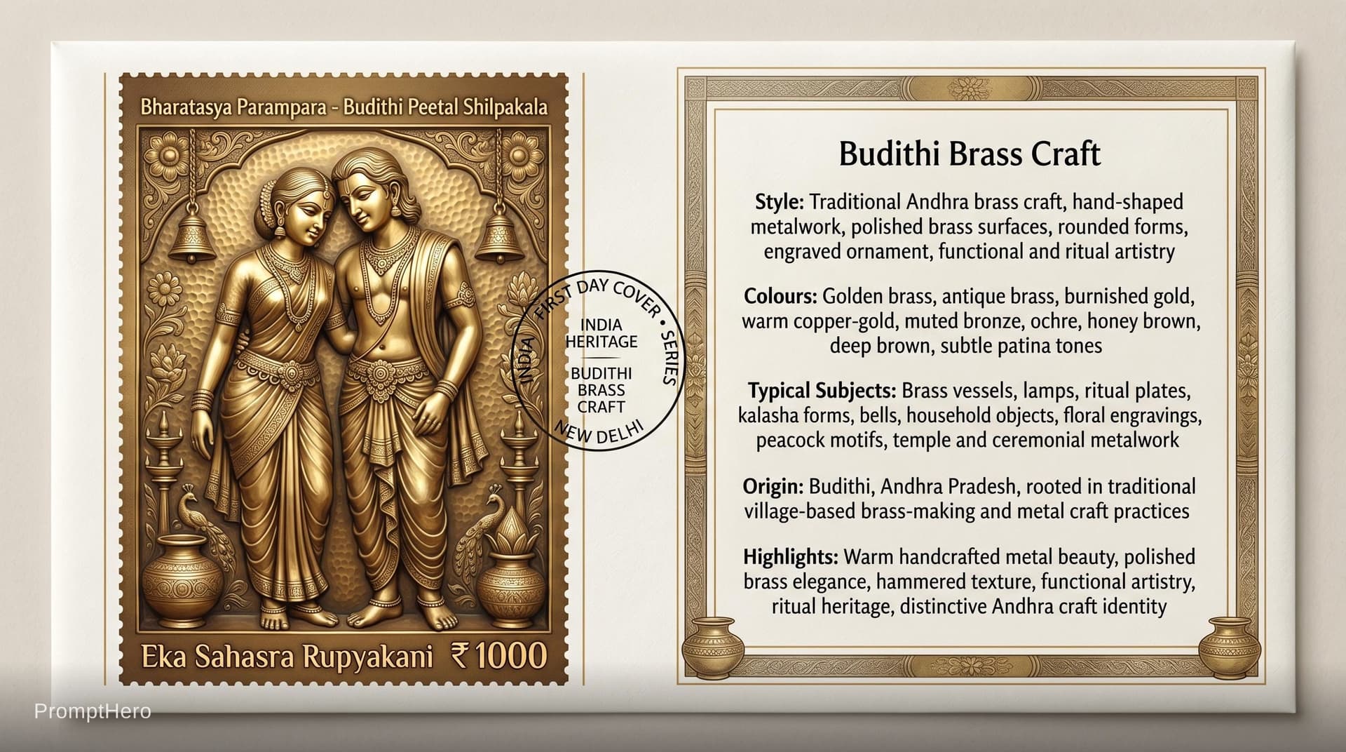 AI generated: Create a 16:9, 4K premium commemorative First Day Cover envelope inspired by India Post heritage des...