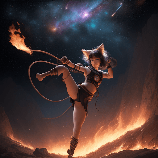 AI generated: cinematic portrait of a young beautiful and cute female with a monkey's tail, small kitty ears and c...